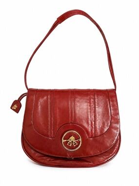 Vintage Lancel Paris Red Leather Shoulder Bag Purse Gold Hardware Mirror France